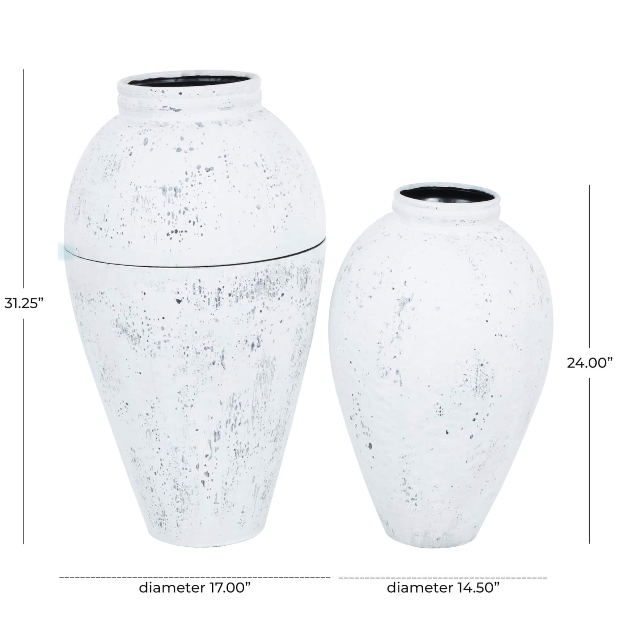 White Distressed Pot Floor Metal Vase Set
